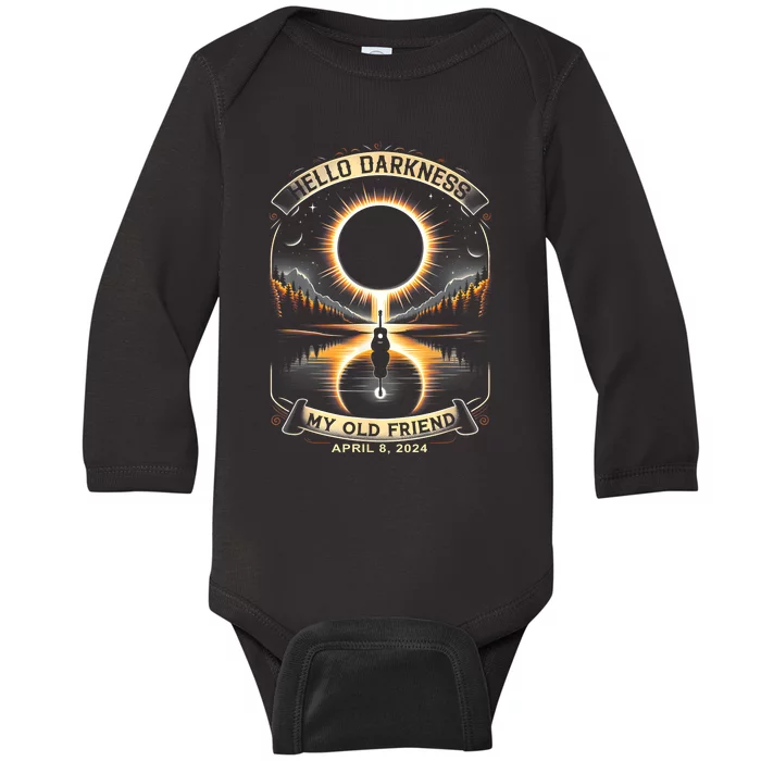 Hello Darkness My Old Friend Solar Eclipse April 8 2024 Baby Long Sleeve Bodysuit