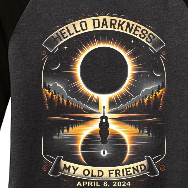 Hello Darkness My Old Friend Solar Eclipse April 8 2024 Women's Tri-Blend 3/4-Sleeve Raglan Shirt