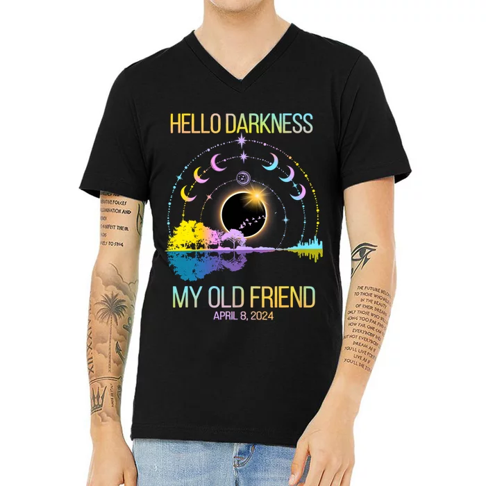 Hello Darkness My Old Friend April 08 Solar Eclipse V-Neck T-Shirt