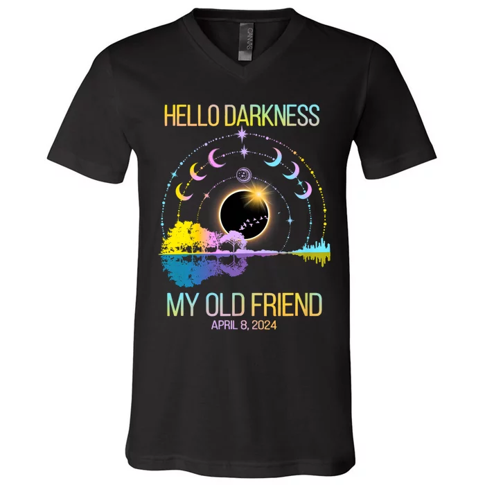 Hello Darkness My Old Friend April 08 Solar Eclipse V-Neck T-Shirt