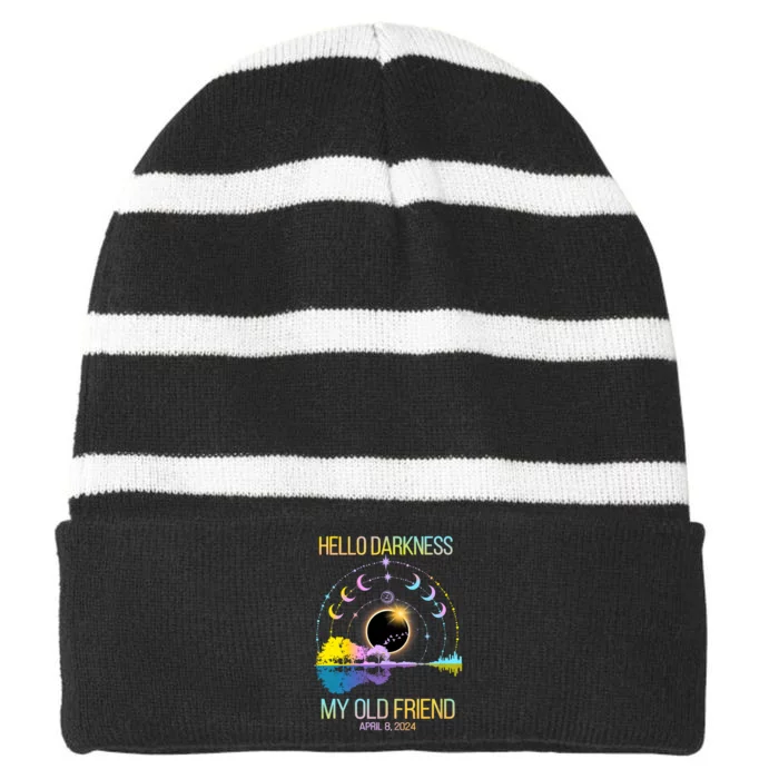 Hello Darkness My Old Friend April 08 Solar Eclipse Striped Beanie with Solid Band