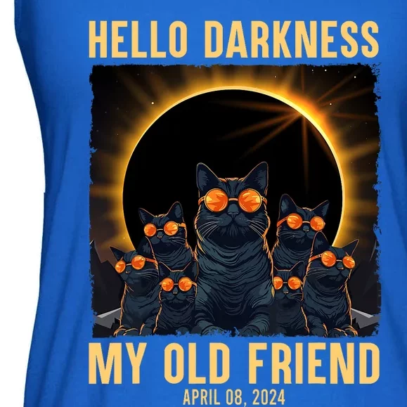 Hello Darkness My Old Friend Solar Eclipse April 08 2024 Funny Cat Ladies Essential Flowy Tank