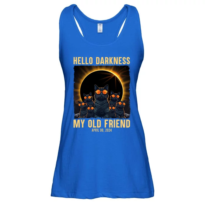 Hello Darkness My Old Friend Solar Eclipse April 08 2024 Funny Cat Ladies Essential Flowy Tank