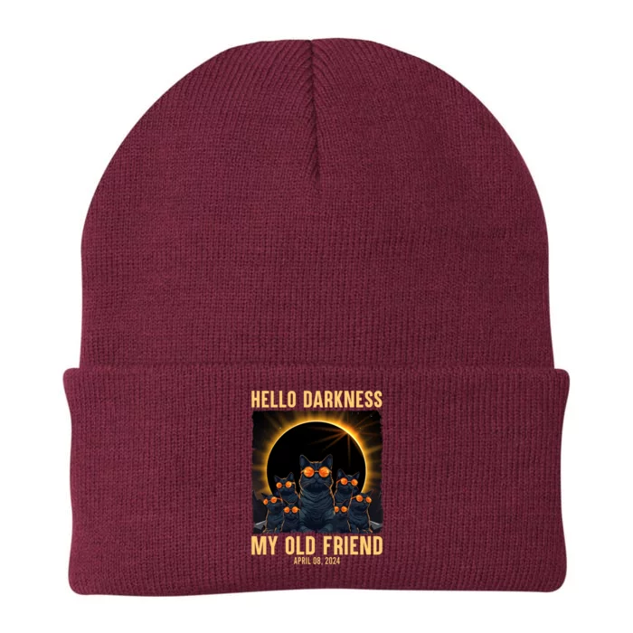 Hello Darkness My Old Friend Solar Eclipse April 08 2024 Funny Cat Knit Cap Winter Beanie