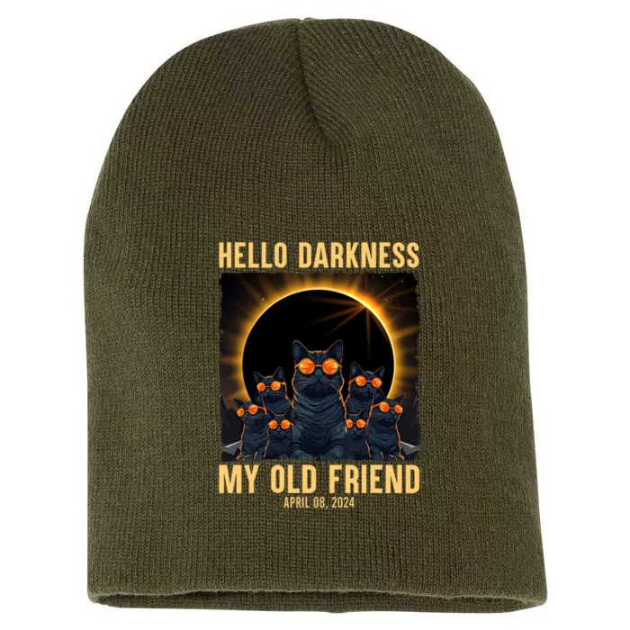 Hello Darkness My Old Friend Solar Eclipse April 08 2024 Funny Cat Short Acrylic Beanie