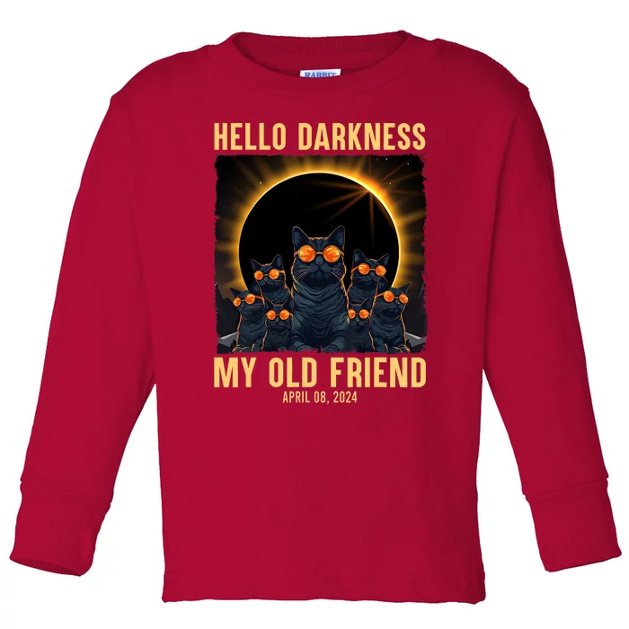 Hello Darkness My Old Friend Solar Eclipse April 08 2024 Funny Cat Toddler Long Sleeve Shirt