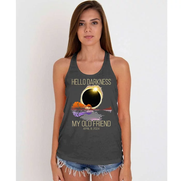 Hello Darkness My Old Friend Solar Eclipse April 08 2024 Women's Knotted Racerback Tank