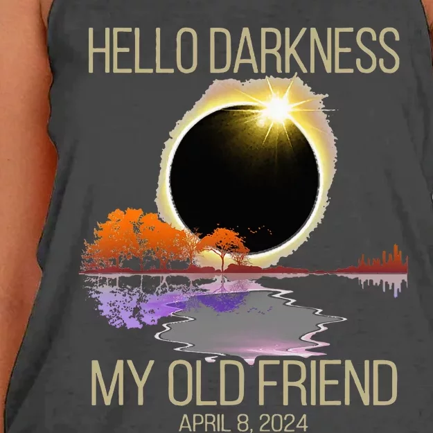 Hello Darkness My Old Friend Solar Eclipse April 08 2024 Women's Knotted Racerback Tank