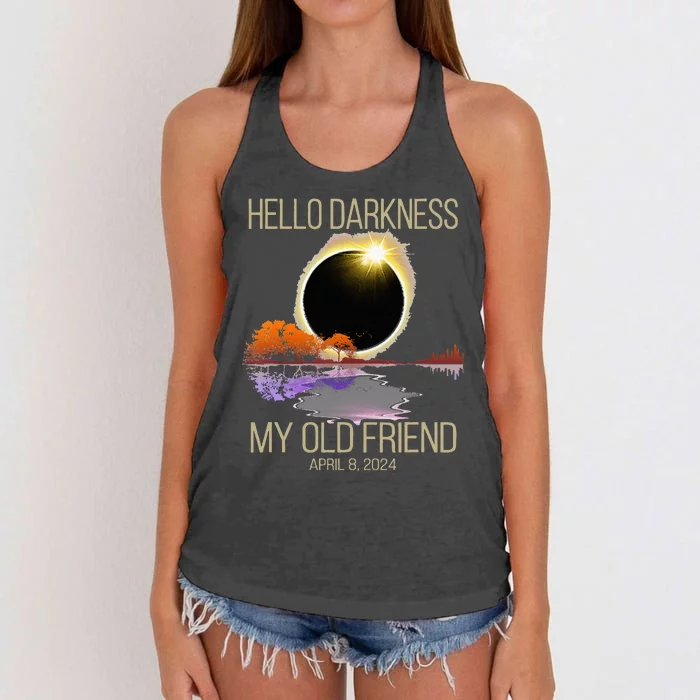 Hello Darkness My Old Friend Solar Eclipse April 08 2024 Women's Knotted Racerback Tank