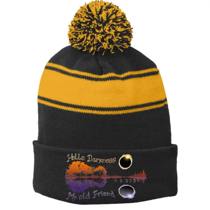 Hello Darkness My Old Friend Solar Eclipse Stripe Pom Pom Beanie