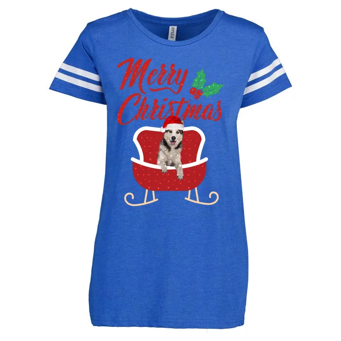 Husky Dog Merry Christmas Design For The Holiday Season! Enza Ladies Jersey Football T-Shirt