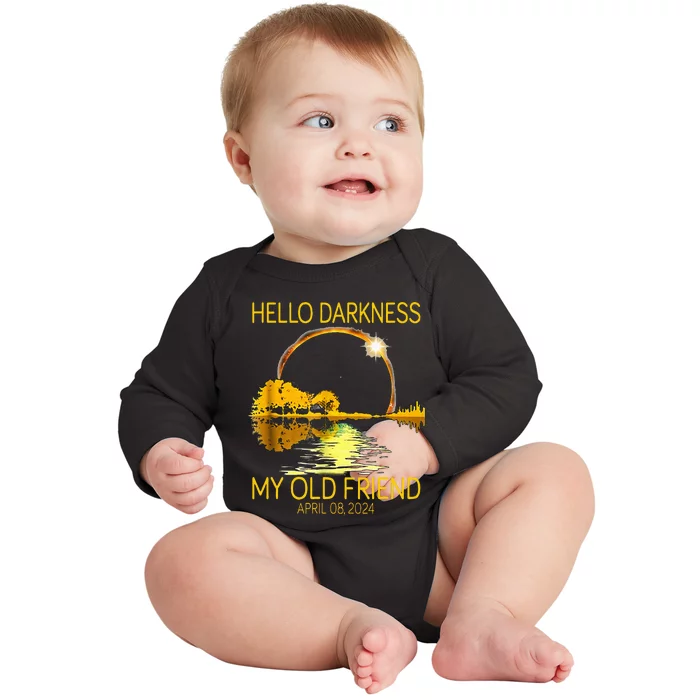 Hello Darkness My Old Friend Funny Skeleton Solar Eclipse Baby Long Sleeve Bodysuit