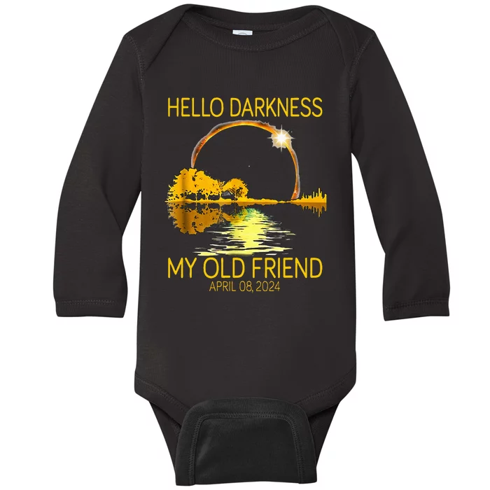 Hello Darkness My Old Friend Funny Skeleton Solar Eclipse Baby Long Sleeve Bodysuit