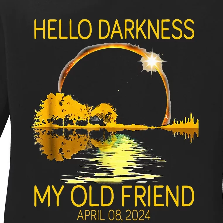 Hello Darkness My Old Friend Funny Skeleton Solar Eclipse Ladies Long Sleeve Shirt