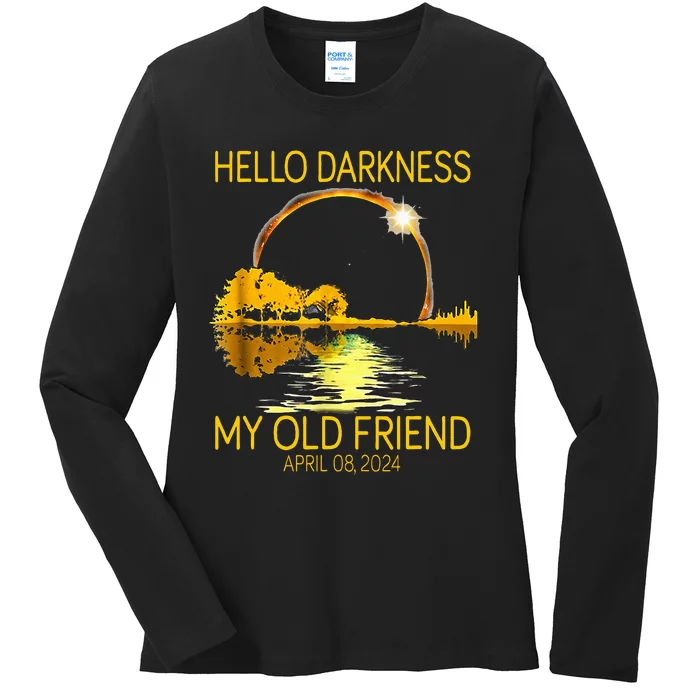 Hello Darkness My Old Friend Funny Skeleton Solar Eclipse Ladies Long Sleeve Shirt