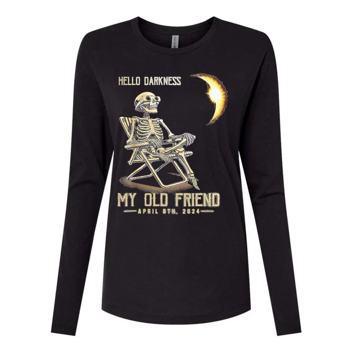 Hello Darkness My Old Friend Solar Eclipse April 08 2024 Womens Cotton Relaxed Long Sleeve T-Shirt