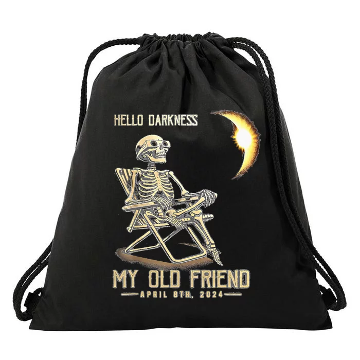 Hello Darkness My Old Friend Solar Eclipse April 08 2024 Drawstring Bag