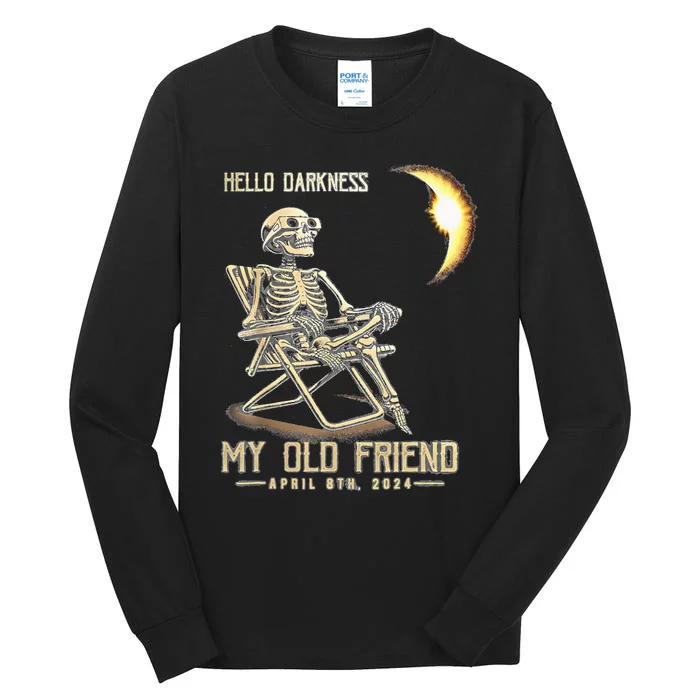 Hello Darkness My Old Friend Solar Eclipse April 08 2024 Tall Long Sleeve T-Shirt