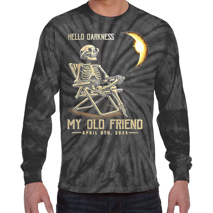 Hello Darkness My Old Friend Solar Eclipse April 08 2024 Tie-Dye Long Sleeve Shirt