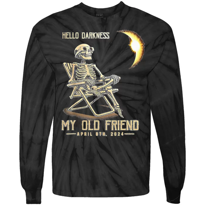 Hello Darkness My Old Friend Solar Eclipse April 08 2024 Tie-Dye Long Sleeve Shirt