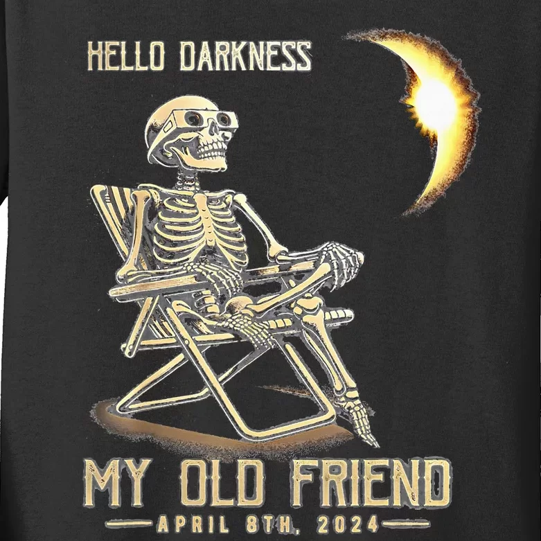 Hello Darkness My Old Friend Solar Eclipse April 08 2024 Kids Long Sleeve Shirt