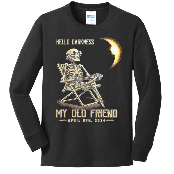 Hello Darkness My Old Friend Solar Eclipse April 08 2024 Kids Long Sleeve Shirt