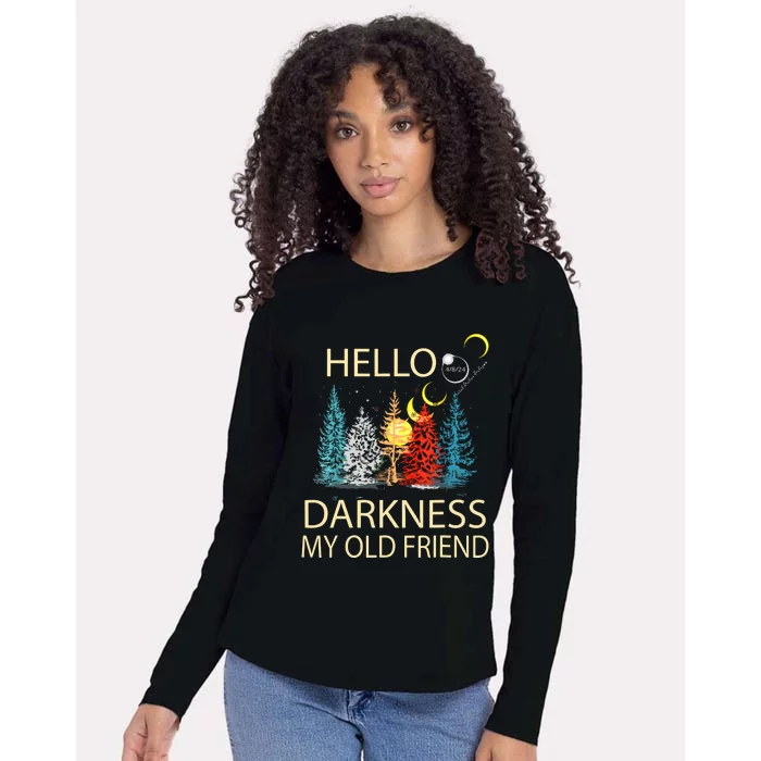 Hello Darkness My Old Friend Solar Eclipse April 08 2024 Womens Cotton Relaxed Long Sleeve T-Shirt