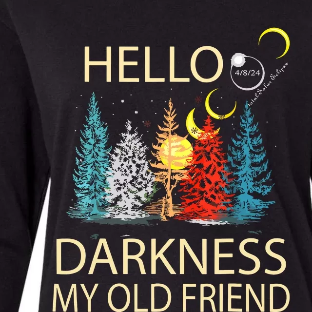 Hello Darkness My Old Friend Solar Eclipse April 08 2024 Womens Cotton Relaxed Long Sleeve T-Shirt