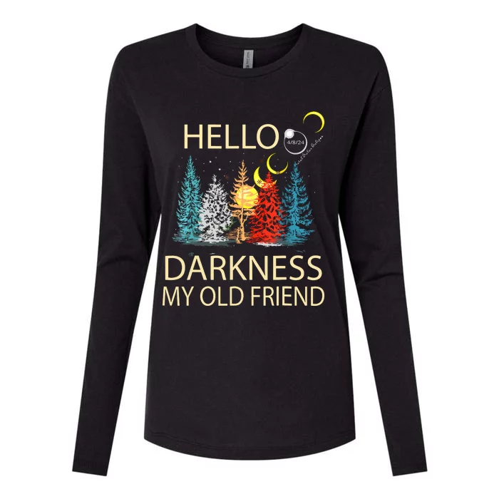 Hello Darkness My Old Friend Solar Eclipse April 08 2024 Womens Cotton Relaxed Long Sleeve T-Shirt