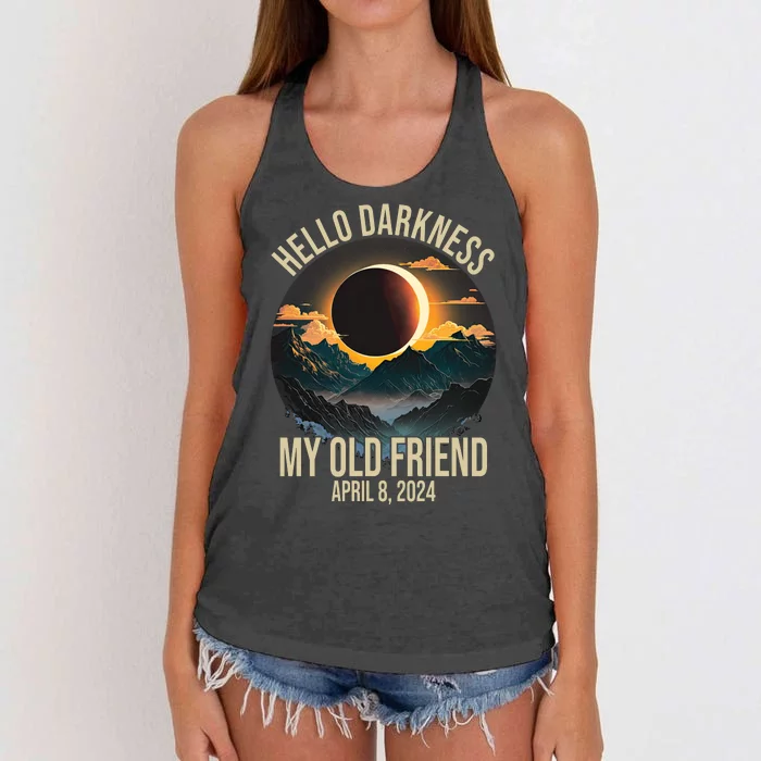 Hello Darkness My Old Friend Solar Eclipse April 08 2024 Women's Knotted Racerback Tank