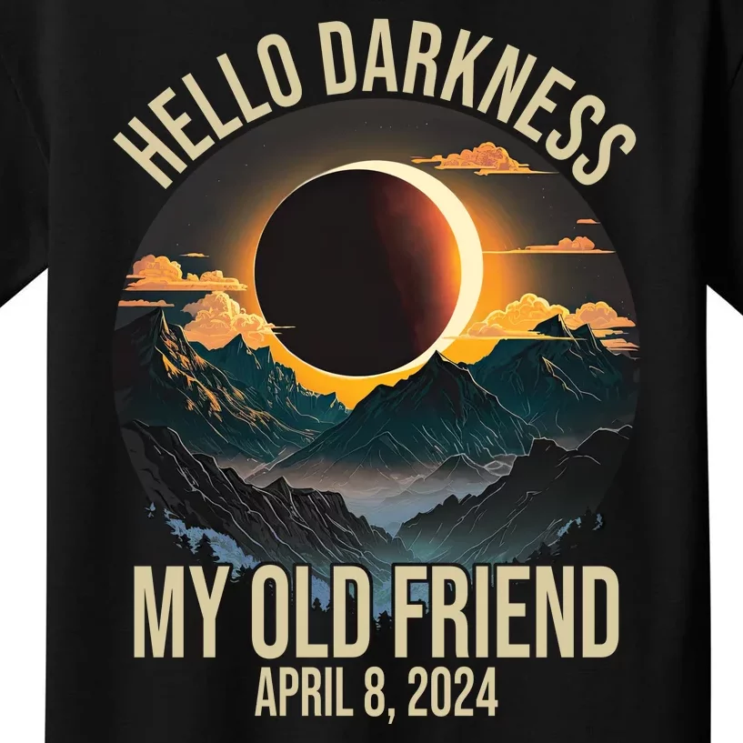 Hello Darkness My Old Friend Solar Eclipse April 08 2024 Kids T-Shirt