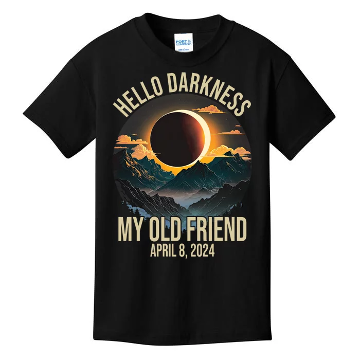 Hello Darkness My Old Friend Solar Eclipse April 08 2024 Kids T-Shirt