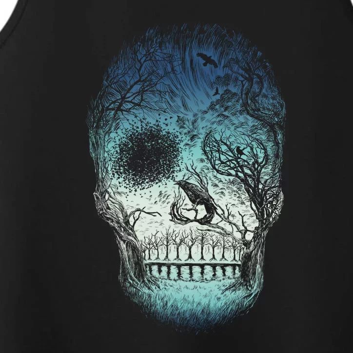 Halloween Dark Nature Forest Skull Performance Tank