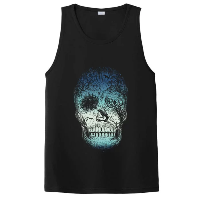 Halloween Dark Nature Forest Skull Performance Tank