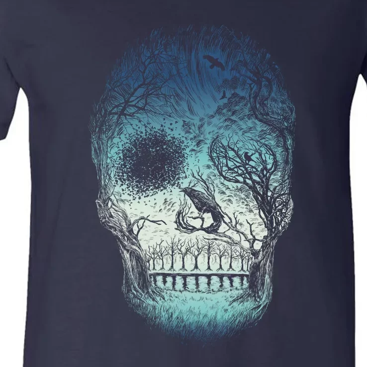 Halloween Dark Nature Forest Skull V-Neck T-Shirt