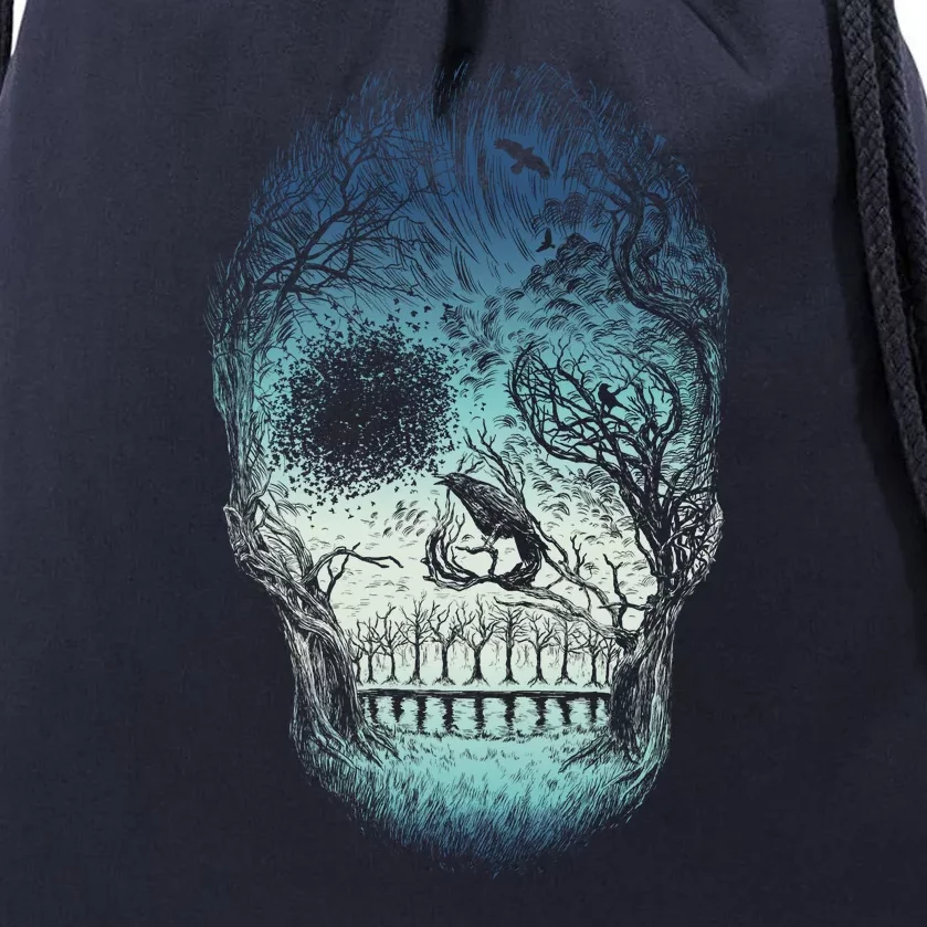 Halloween Dark Nature Forest Skull Drawstring Bag