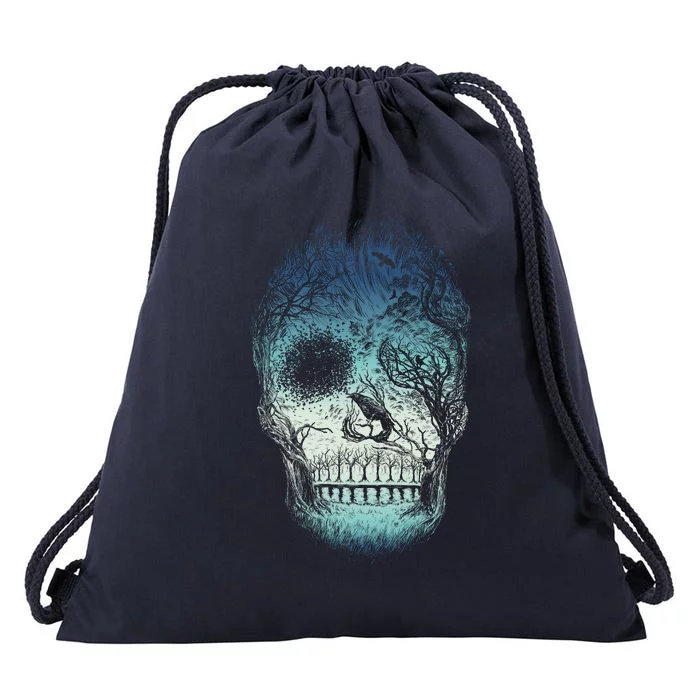 Halloween Dark Nature Forest Skull Drawstring Bag