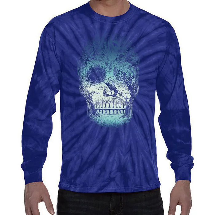 Halloween Dark Nature Forest Skull Tie-Dye Long Sleeve Shirt