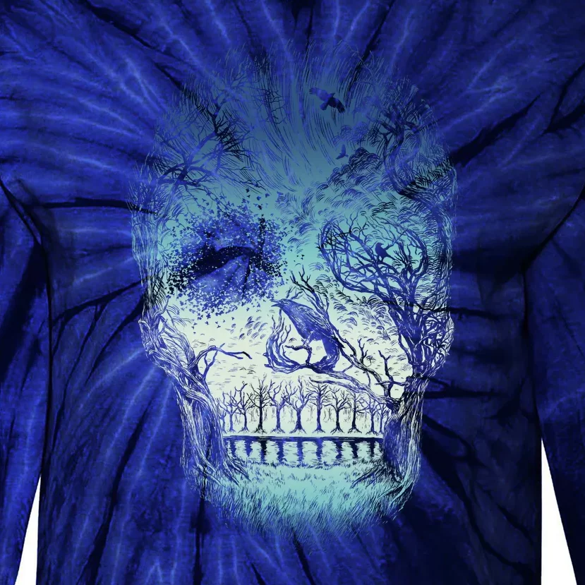 Halloween Dark Nature Forest Skull Tie-Dye Long Sleeve Shirt