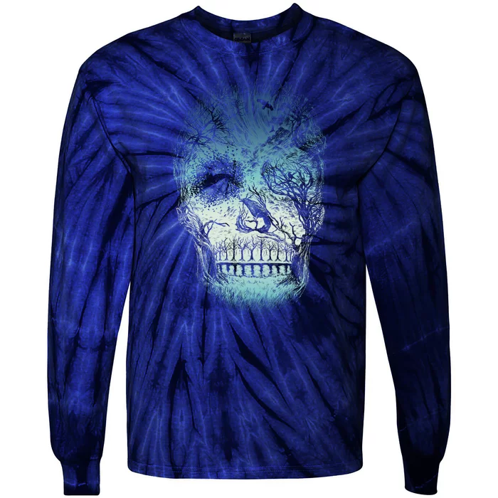 Halloween Dark Nature Forest Skull Tie-Dye Long Sleeve Shirt