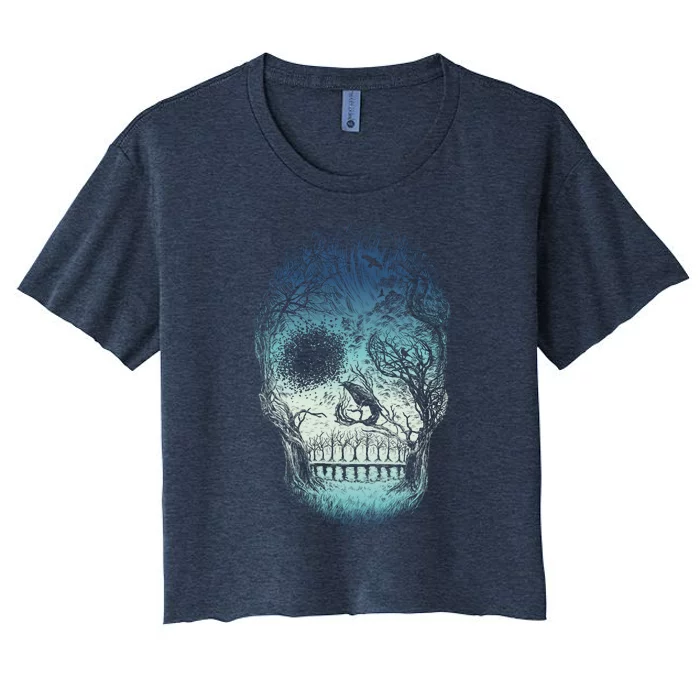 Halloween Dark Nature Forest Skull Women's Crop Top Tee