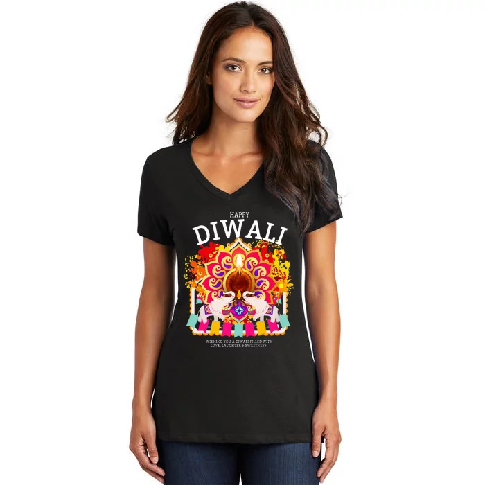 Happy Diwali Outfit Idea & Hindu Festival Diwali Women's V-Neck T-Shirt