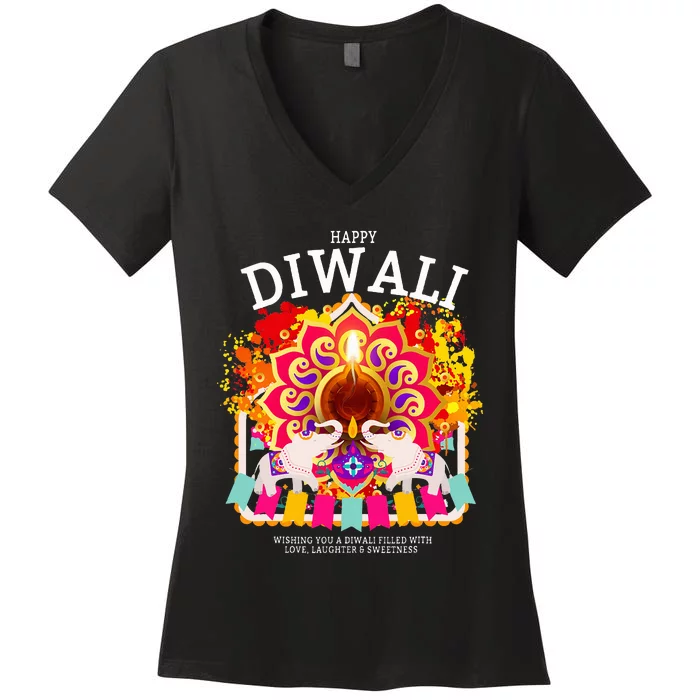 Happy Diwali Outfit Idea & Hindu Festival Diwali Women's V-Neck T-Shirt