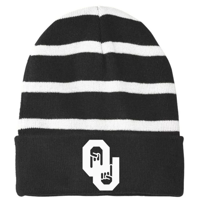 Horns Down Oklahoma Texas Striped Beanie with Solid Band