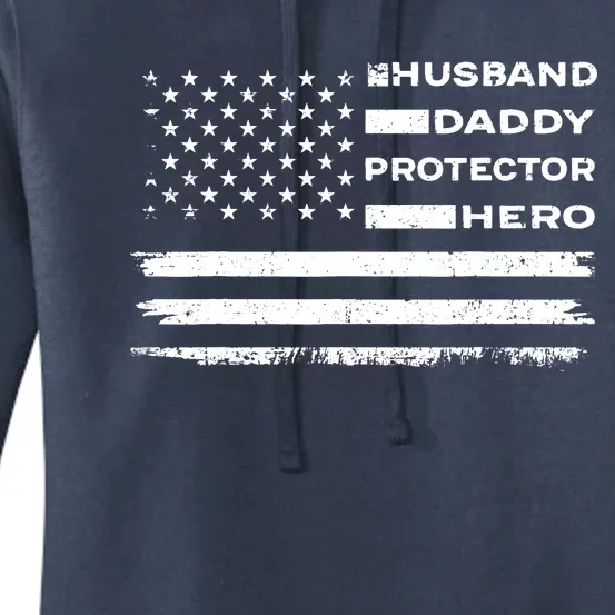 Husband Daddy Protector Hero US American Flag Fathers Day Women's Pullover Hoodie