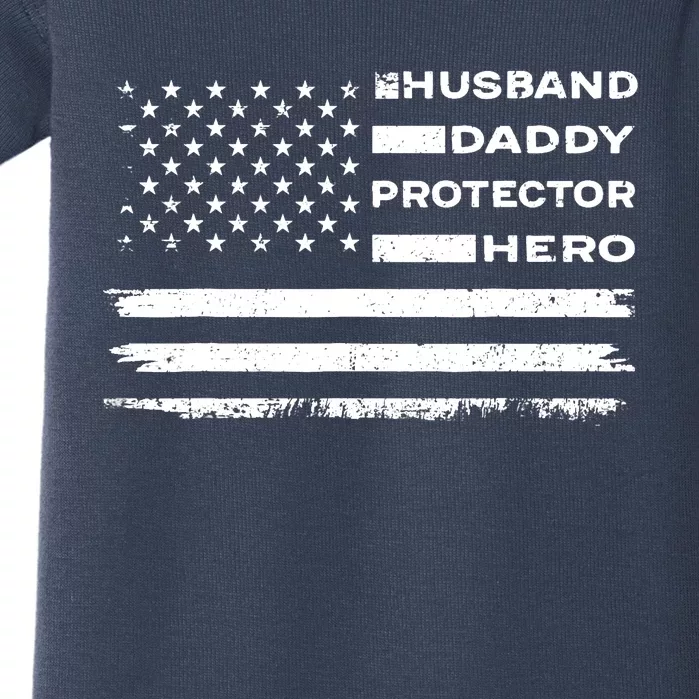 Husband Daddy Protector Hero US American Flag Fathers Day Baby Bodysuit