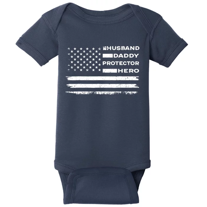 Husband Daddy Protector Hero US American Flag Fathers Day Baby Bodysuit