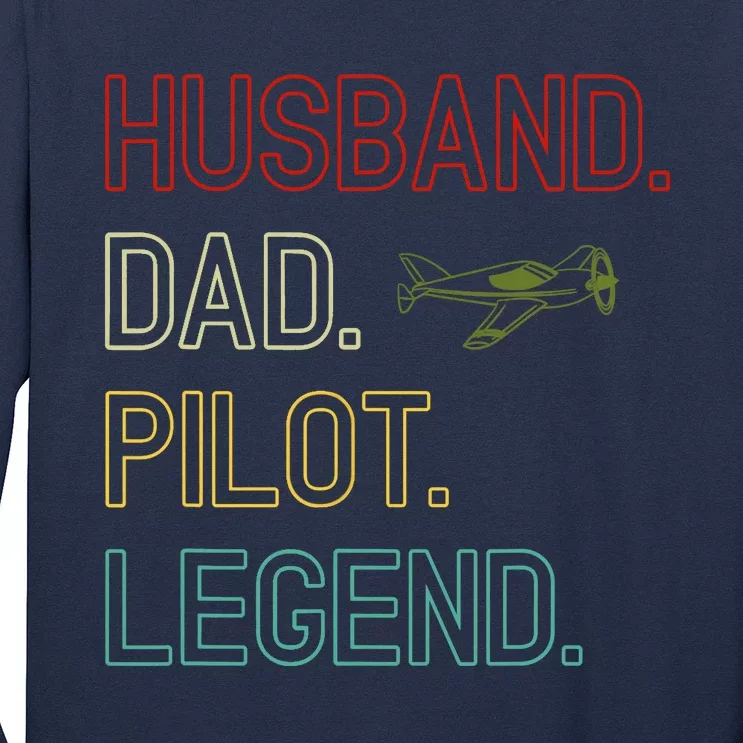 Husband Dad Pilot Legend Retro Pilot Dad Long Sleeve Shirt