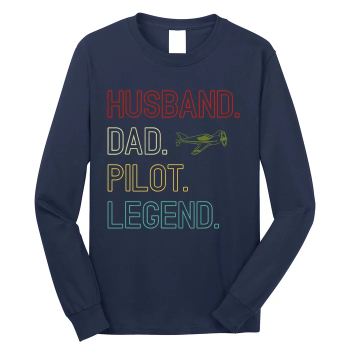 Husband Dad Pilot Legend Retro Pilot Dad Long Sleeve Shirt