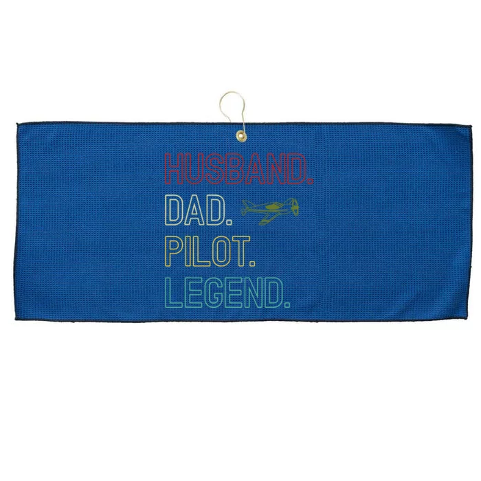 Husband Dad Pilot Legend Retro Pilot Dad Large Microfiber Waffle Golf Towel